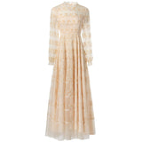 runhufu Perspective Heavy Industry Lily Long-Sleeved Princess Dress Net Yarn Dress New Women's Summer Autumn 2024