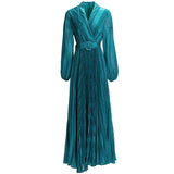 runhufu Style V-Neck Lantern Long-Sleeved With Blue Folded Dress Dress Dress Women's New Autumn/Winter 2024