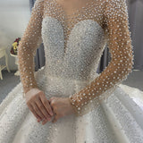 Hot Wedding Dresses Spring 2025 New Fashion Elegant Pearl Long-Sleeved Leet White Bridal Wedding Dress