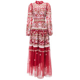 runhufu Industry Embroidery Lantern Sleeve Princess Powder Long Dress Dresses Autumn And Winter Women's New 2024