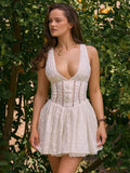 runhufu New High-End Sexy Perspective Hollow Sleeveless Dress High Waist Repair V-Neck A Dress Woman