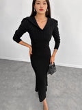 runhufu Fashion Knitted Solid Color In Autumn 2024 V-Neck Bag Hip Dress