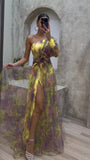 runhufu New Women's Sexy Slant Shoulder Shoulder Long Sleeve Broken Flower Dress Dress High-End Big Swing Flowers