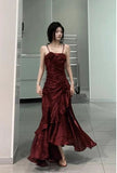 runhufu Dress New French Masquein Blue Hanging Dress Female Summer At-Aug Princess Birthday Dress