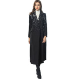 runhufu Wind Heavy Industry Glided Long Sleeves Double Buckle Black Long Wind Coat Women's New Autumn And Winter 2024