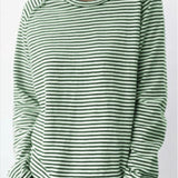 runhufu New Casual Women's Loose Collar With Shoulder Long Sleeve Top Striped Prints Of Shawl