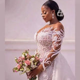 Wedding Dress 2025 New Shoulder Long-Sleeved Bride Wedding Fishtail Evening Dress Lace Wedding Dress
