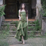 runhufu Dress New French Masquein Green Sling Dress Female Summer At-Aug Princess Birthday Dress