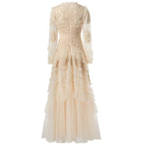 runhufu Industry Three-Dimensional Flower Hollow Long-Sleeved Lotus Side Princess Wind Apricot Dress New Women's Autumn And Winter 2024