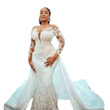 Wedding Dress 2025 New Shoulder Long-Sleeved Bride Wedding Fishtail Evening Dress Lace Wedding Dress