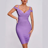 runhufu Bandage Dress Sexy V-Neck Dress Bare Back Tight Banquet Evening Dress Bag Hip Dress New