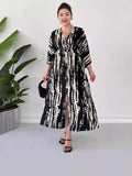runhufu Fashion Prints In The Summer Of 2024 V-Neck Vacation Comfort Loose Dress