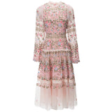 runhufu Industry Embroidery Lantern Long Sleeve Net Princess Wind Pink Dress Dress Autumn And Winter Women's New 2025
