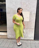 runhufu Summer Women's New Short Sleeve V-Neck Dress