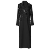 runhufu Wind Heavy Industry Glided Long Sleeves Double Buckle Black Long Wind Coat Women's New Autumn And Winter 2024