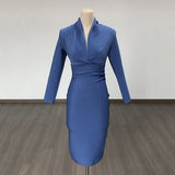 runhufu Deep V-Neck Fashion Trendy Long Sleeve Banded Dress With High-End Banquet Evening Dress