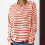 runhufu New Casual Women's Loose Collar With Shoulder Long Sleeve Top Striped Prints Of Shawl