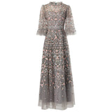 runhufu Industry Luxury Embroidery Nail Pearl Flying Sleeve Princess Long Black Dress Dress Summer Autumn Women's Dress New