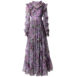runhufu Industry Lien Embroidered Purple Lotus Leaf Side Princess Long Sleeve Dress Dress Autumn And Winter Women's New 2024