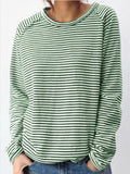 runhufu New Casual Women's Loose Collar With Shoulder Long Sleeve Top Striped Prints Of Shawl