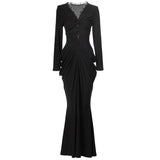 runhufu Deep V-Neck Care Machine Lace Splicing Purple Dress Tight Long Dress Dress Women Autumn New 2025