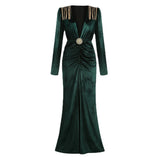 runhufu Women's Sexy Deep V-Neck Velvet Dress Dress French High-End Temperament Dress Dress Woman