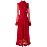 runhufu Industry Three-Dimensional Flower Collared Long-Sleeved Lace-Bum Dress Princess Dress Autumn And Winter Women's Dress New 2024