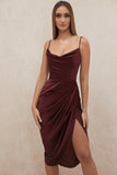 runhufu Sales 2025 Spring And Summer New Slings Solid Color V-Neck Irregularly Folded High-Waisted Dress Dress