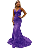 runhufu Ball Dress Body-Bagged Fishtail Small Tail Evening Dress Fine Shoulder-Band V-Neck Party Dress