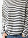 runhufu New Casual Women's Loose Collar With Shoulder Long Sleeve Top Striped Prints Of Shawl