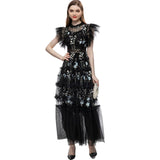 runhufu Industry Embroidery Round Collar Leaf Sleeve Net Dress Long Princess Dress Women's New Summer And Autumn 2025