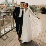 Simple A Series Chiffon Wedding Dress V Collar Elegant Wedding Dress Simple Travel Shot Yarn Summer