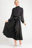 runhufu Spring And Summer Women's New Sexy Irregular Collar Long Sleeves Long-Sleeved Puffy Green Dress Dress Dress