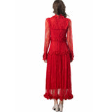 runhufu Industry Three-Dimensional Flower Collared Long-Sleeved Lace-Bum Dress Princess Dress Autumn And Winter Women's Dress New 2024