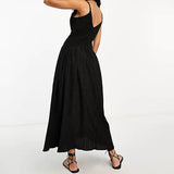 runhufu Women's Summer V-Neck Suspension Suspension Suspension Sumley Sumley High Waist Temperament Dress
