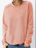 runhufu New Casual Women's Loose Collar With Shoulder Long Sleeve Top Striped Prints Of Shawl