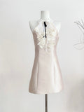 runhufu Luth's Same Thousand Gold Lace Hanging Neck Dress Female Summer Temperament Short Sleeveless Clame Skirt