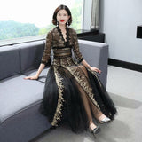 runhufu V-Neck Heavy Industry Embroidery Mesh Perspective Big Swing Dress Black Dress Women Spring And Summer 2024