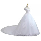 2025 New Word Shoulder Slim Slim Tug Tail Wedding Dress Large Code Simple Wedding Dress
