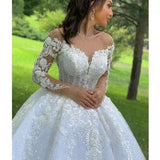 White Wedding Dress 2025 New Mid-Rise Long-Sleeved Lace French High-End One-Word Shoulder Drag Tail Wedding Dress Summer