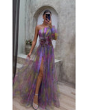 runhufu New Women's Sexy Slant Shoulder Shoulder Long Sleeve Broken Flower Dress Dress High-End Big Swing Flowers