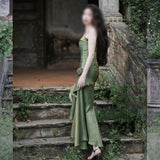 runhufu Dress New French Masquein Green Sling Dress Female Summer At-Aug Princess Birthday Dress