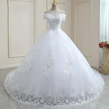 2025 New Word Shoulder Slim Slim Tug Tail Wedding Dress Large Code Simple Wedding Dress