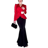 runhufu Women's Dress French Style Dress V-Neck Sexy Temperament With High-Rise Half-Body Skirt