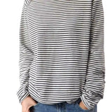 runhufu New Casual Women's Loose Collar With Shoulder Long Sleeve Top Striped Prints Of Shawl