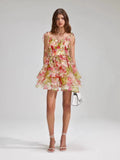 runhufu Niche 2024 Summer New Sling With Sling Bow Prints Short Princess Skirt