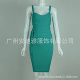 runhufu Women's Bandage Dress New Multi-Color V-Neck Sling Fashion Belt Tight Bandage Skirt