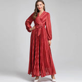 runhufu Style V-Neck Lantern Long-Sleeved With Blue Folded Dress Dress Dress Women's New Autumn/Winter 2024