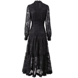 runhufu V-Neck Lace Lace Hook Long-Sleeved Black Swing Dress Dress Dress Stand Girl Spring And Autumn 2025