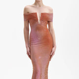 runhufu Fashion Dress Elegant V-Neck Sexy Hot Diamond Into Shoulder Sleeve Banquet Dress Bodyd Women